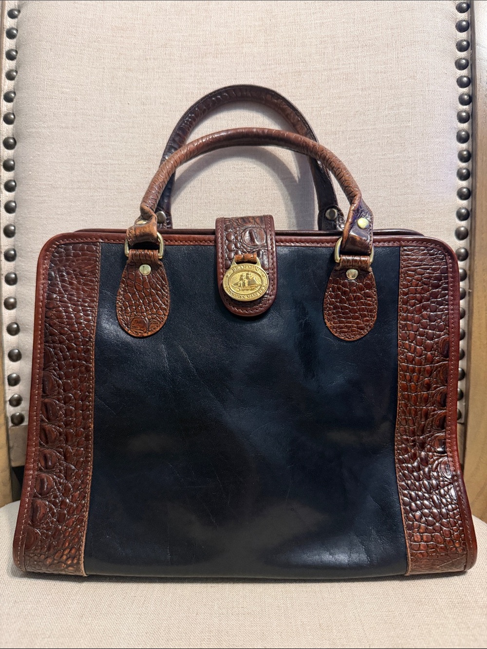 Vintage Brahmin Tuscan “Addison” Croc-Embossed Leather Satchel